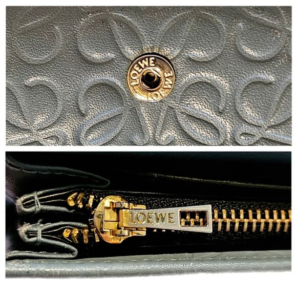Loewe (Authentic) Slate Blue Anagram Embossed Leather Vintage Long Wallet, VGUC - Picture 6 of 12